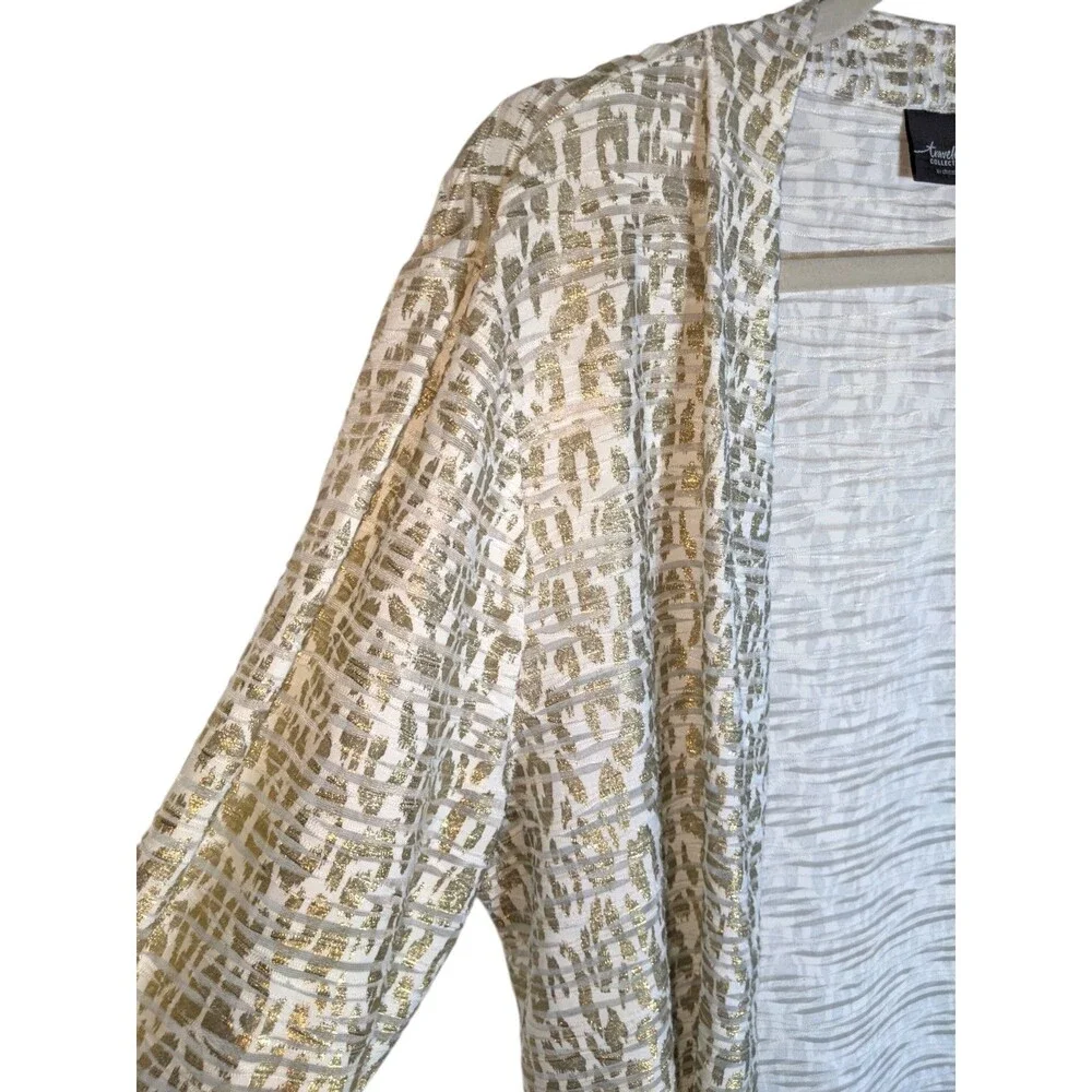 Chico's Travelers Collection Cardigan Jacket Sz 2 L Metallic Burnout Lightweight